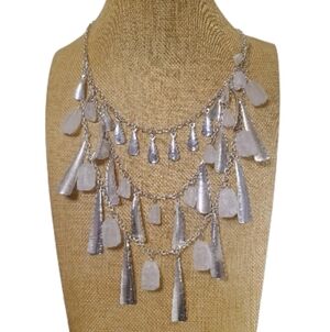NWOT Premier Designs Silver With Clear Glass Necklace